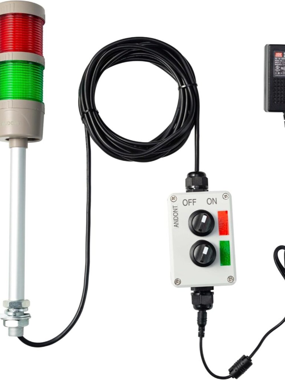 2-Stack LED Andon Tower Light with Buzzer | Industrial Warning Signal, Red/Green - Picture 6 of 12